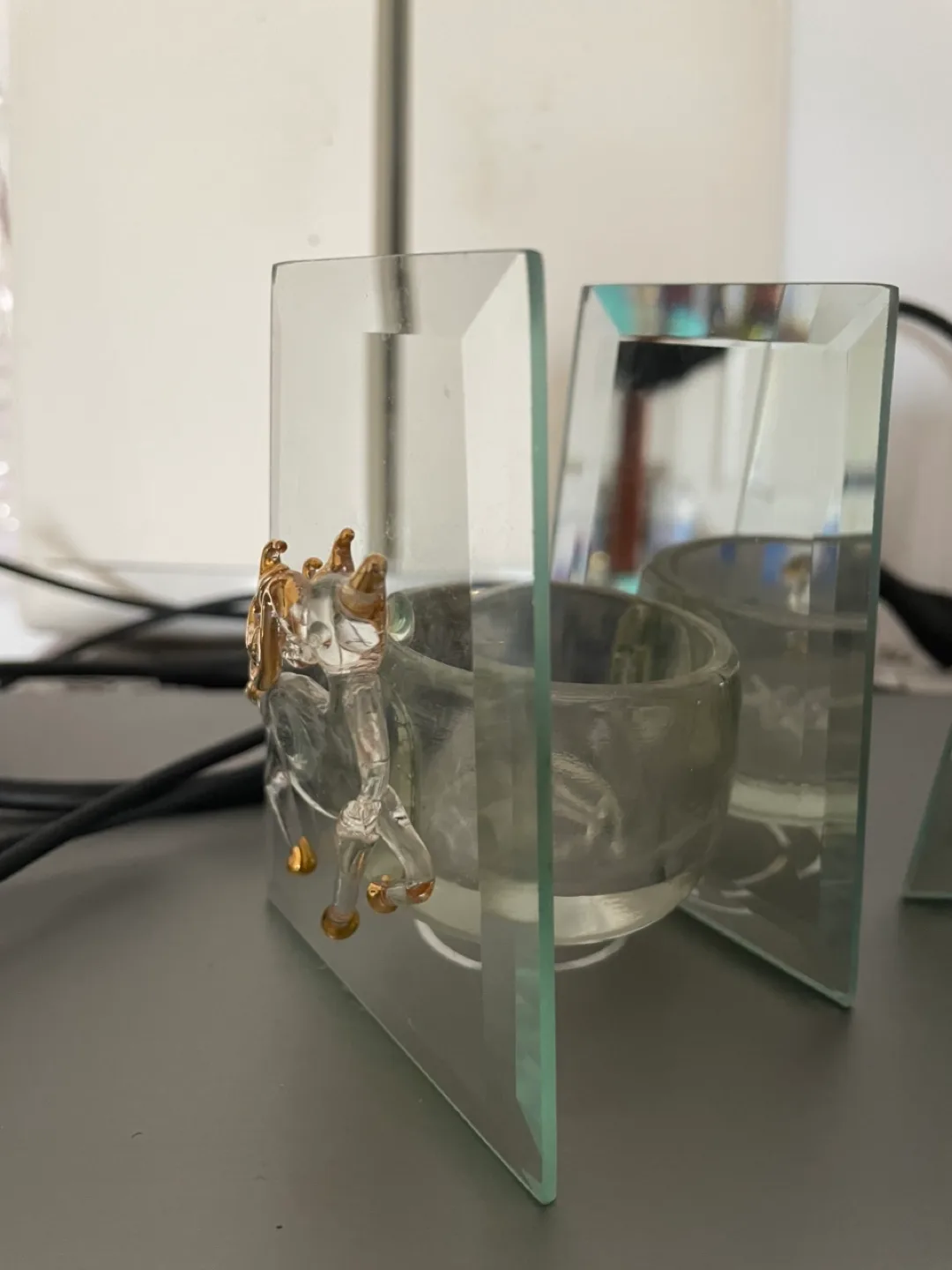 Set of Two Glass Candle Holders with Mirrored Stands image indicator(6)