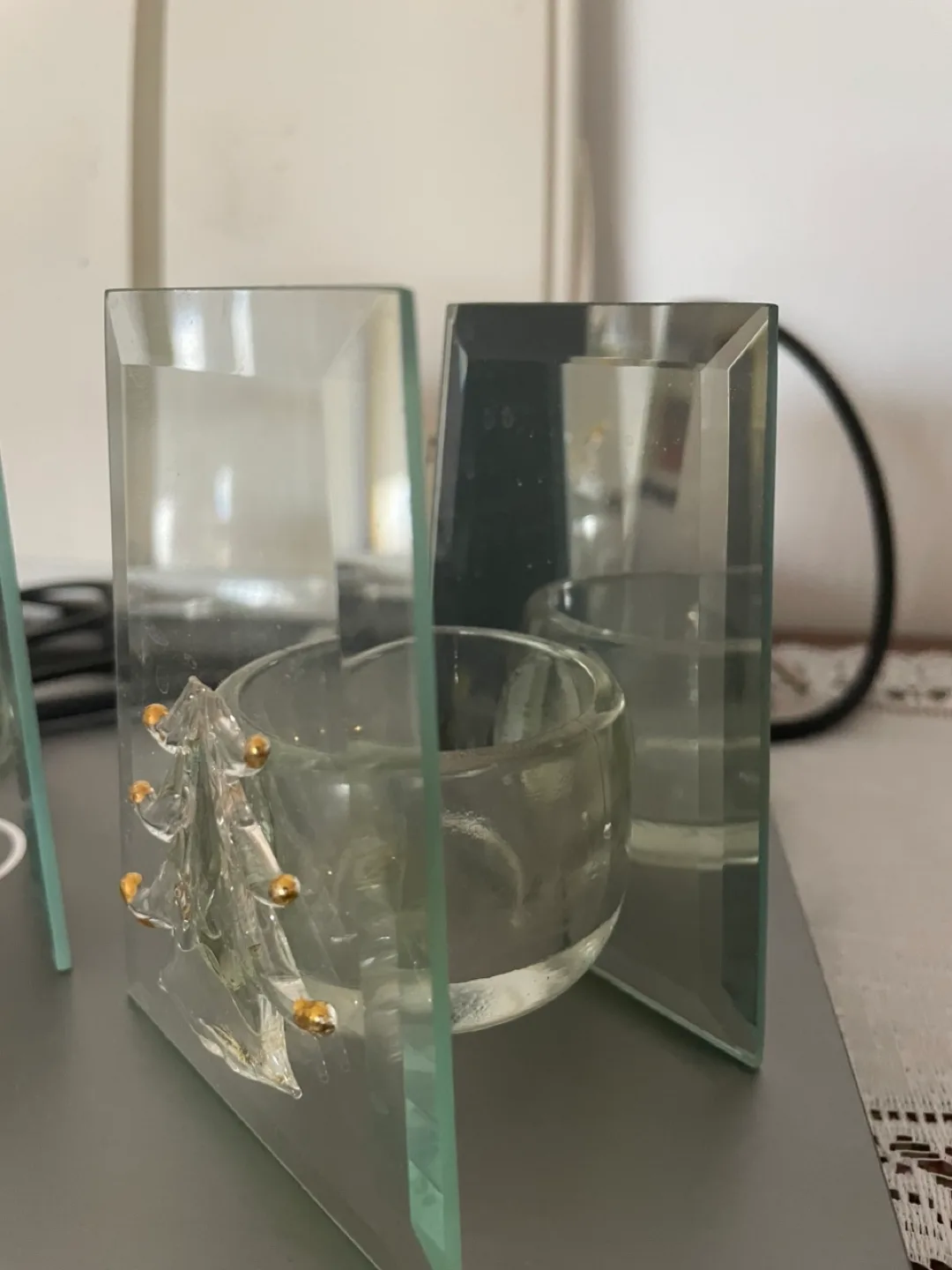 Set of Two Glass Candle Holders with Mirrored Stands image indicator(2)