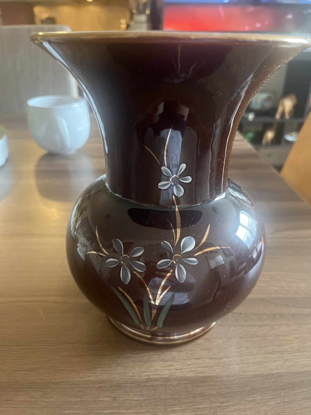 Vintage German Pottery Vase with Floral Design