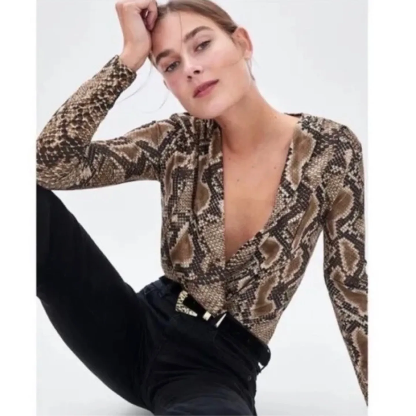 Zara Snakeskin Long Sleeve Bodysuit image indicator(2)