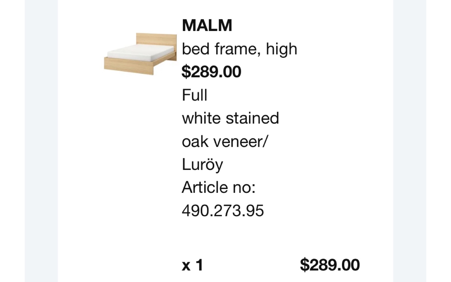 IKEA MALM High Bed Frame - Full (assembled)