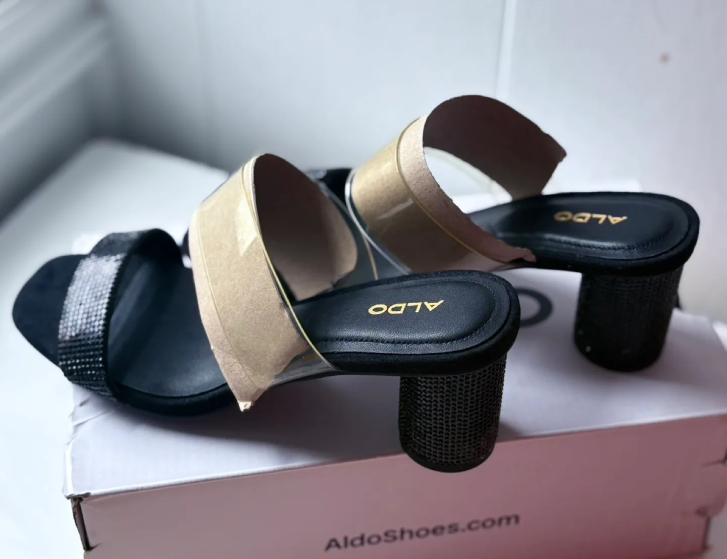 ALDO Black Rhinestone Block Heel Sandals‼️final sale ‼️ image indicator(4)