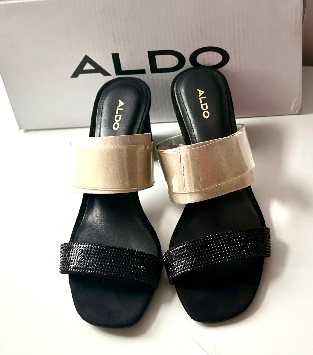 ALDO Black Rhinestone Block Heel Sandals‼️final sale ‼️ image indicator(2)