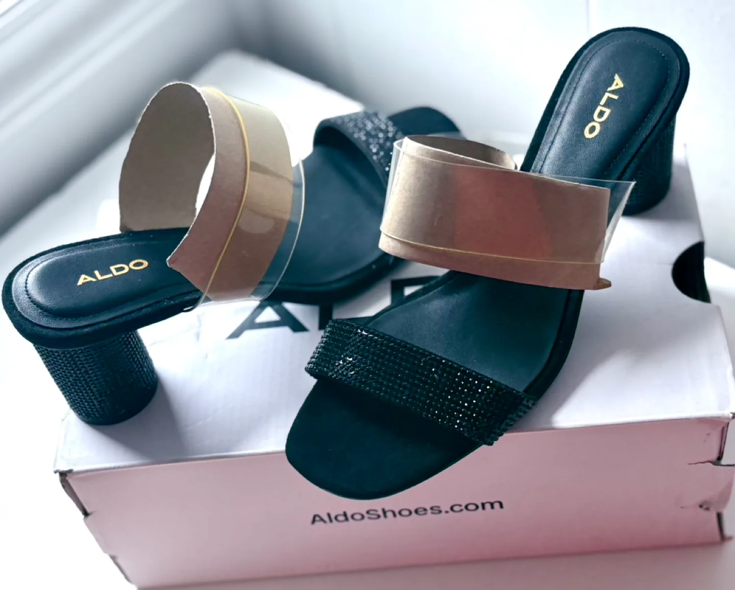 ALDO Black Rhinestone Block Heel Sandals‼️final sale ‼️ image indicator(3)