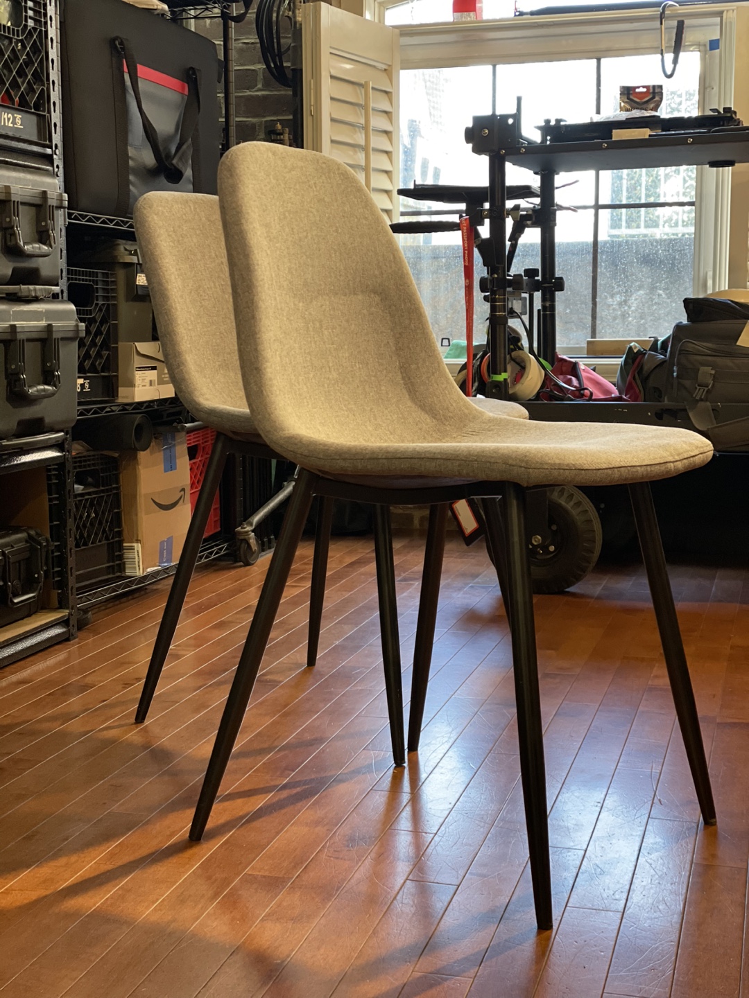 Pair of Grey Fabric Dining Chairs with Black Legs - photo 2