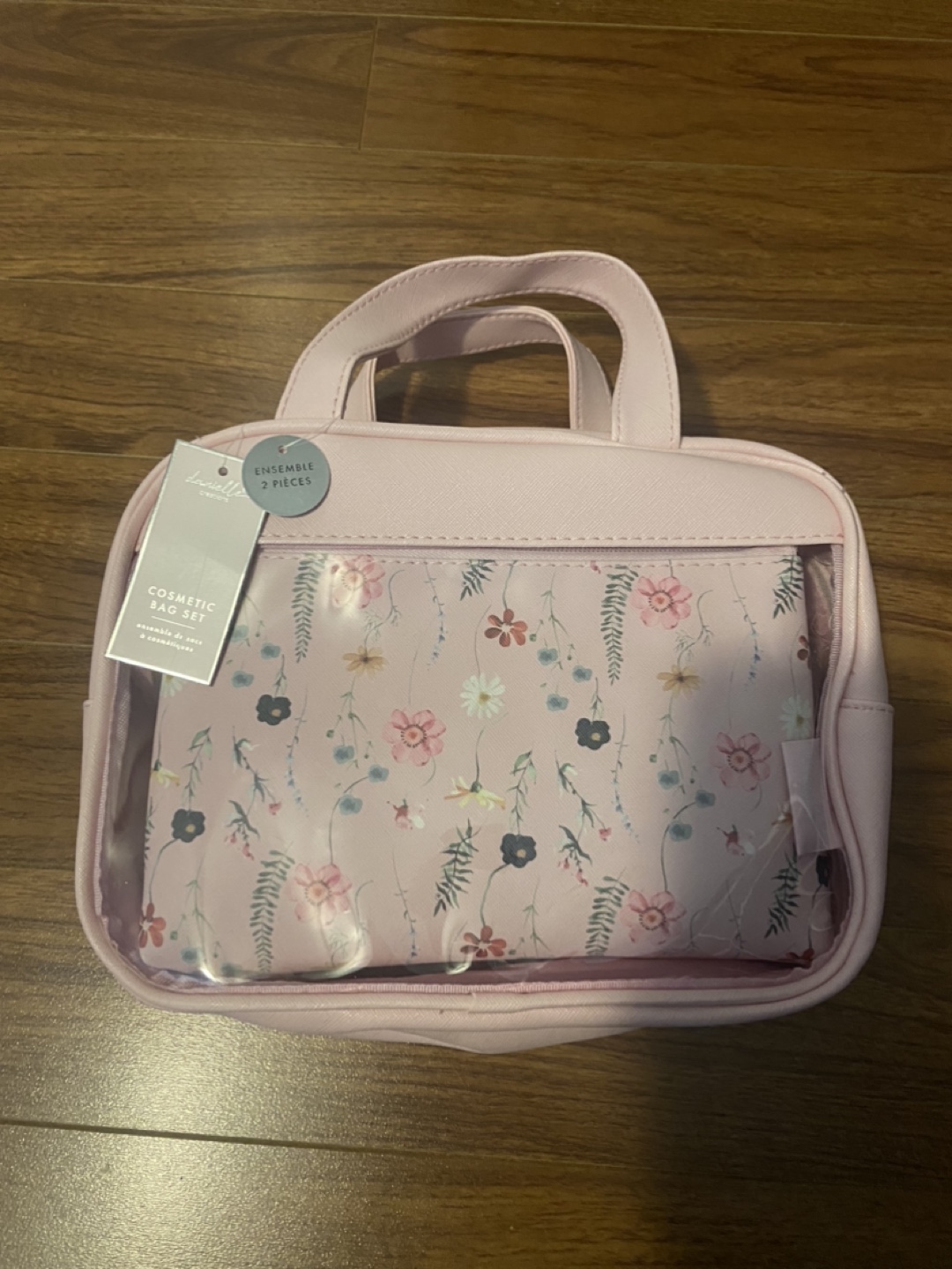 Pink Floral Cosmetic Bag Set