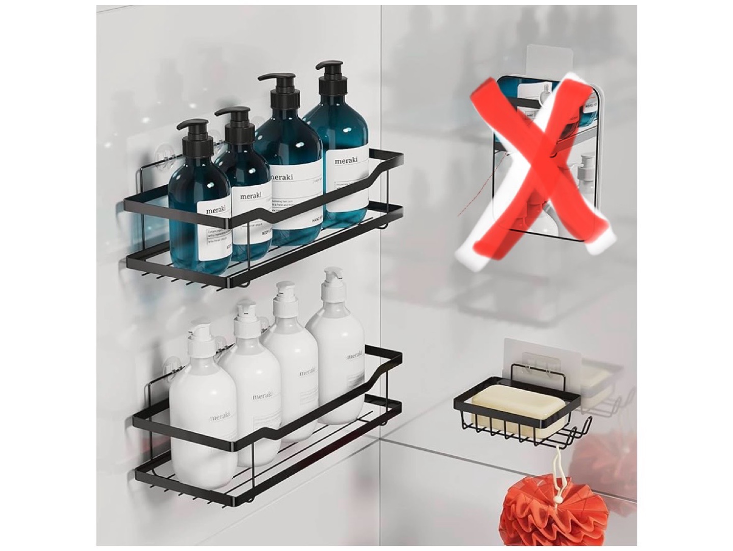 New Shower Caddy - 2 Shelves, 1 Soap Holder and 3 Adhesives