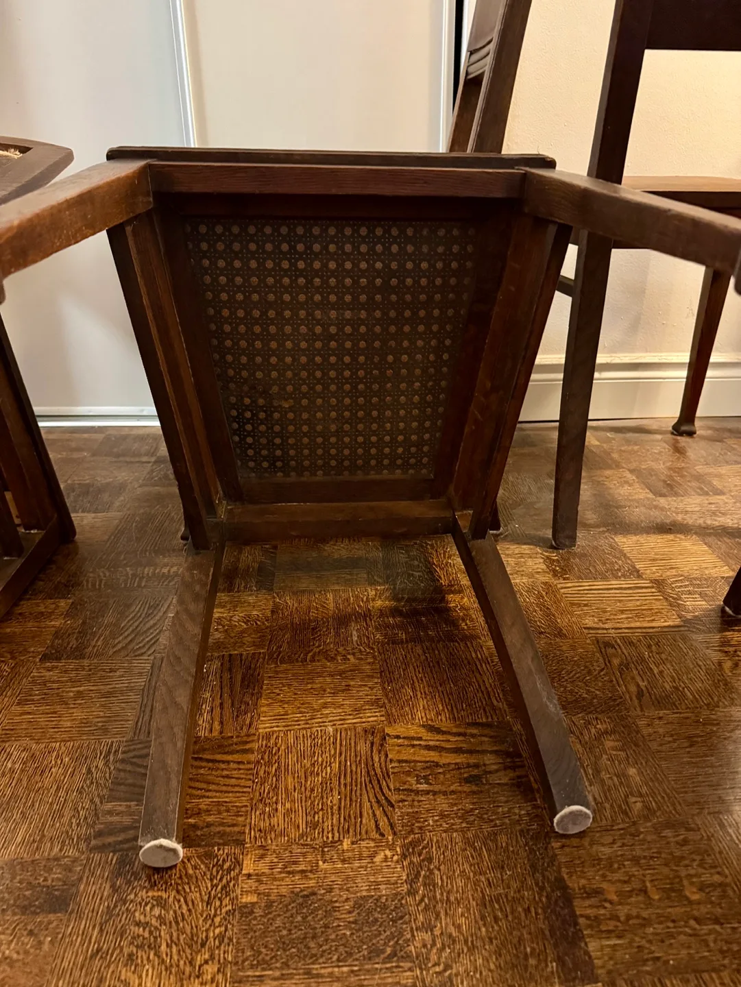 Set of Six Vintage Oak Wooden Dining Chairs with Leather Seats image indicator(9)