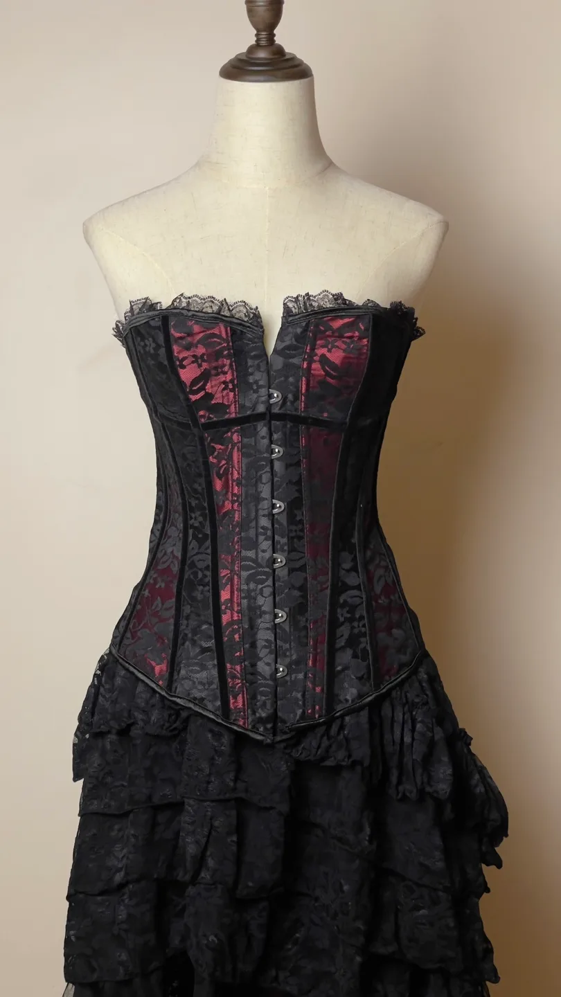 Black and Burgundy Lace-Up Corset image indicator(2)
