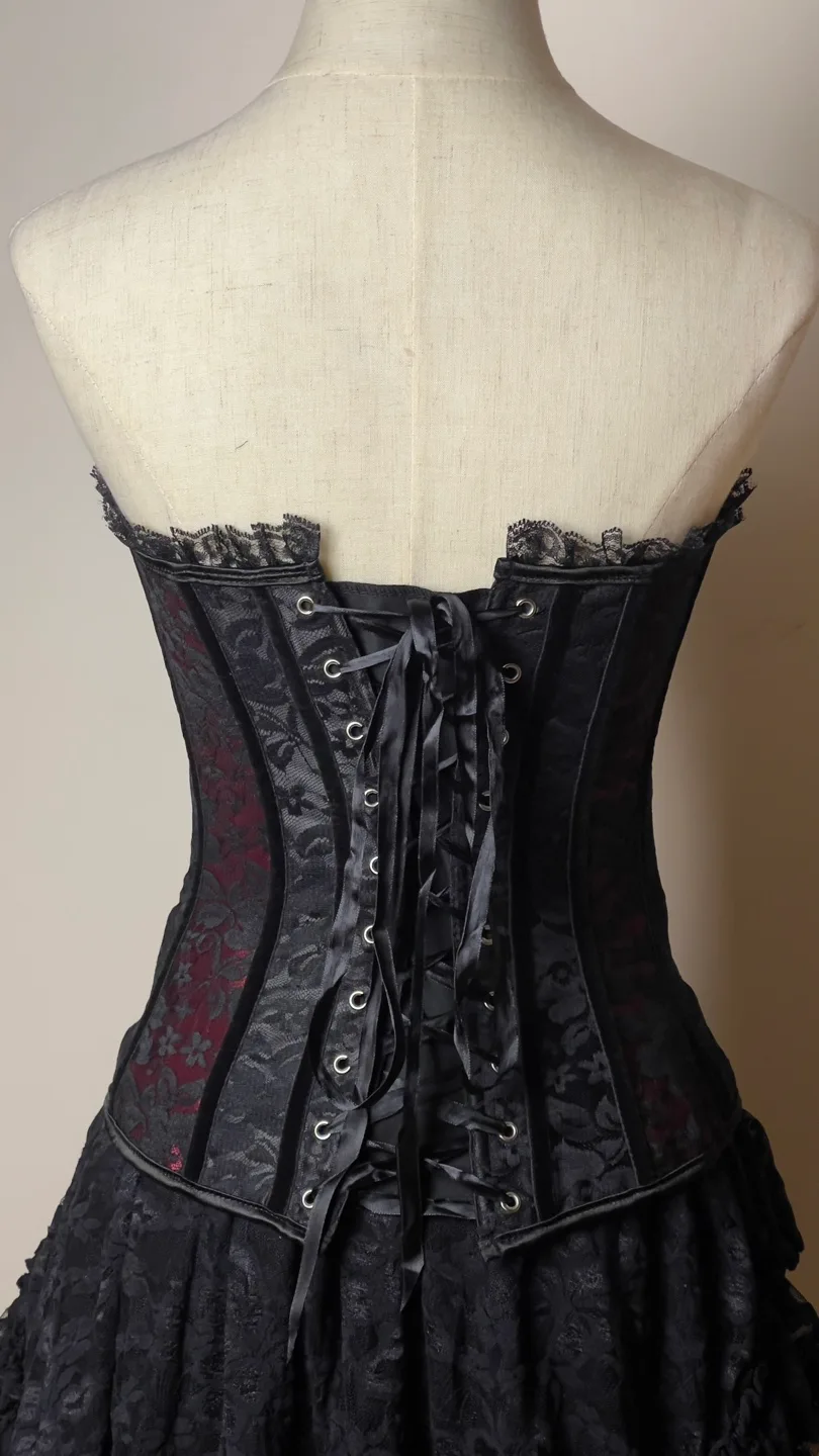 Black and Burgundy Lace-Up Corset image indicator(3)