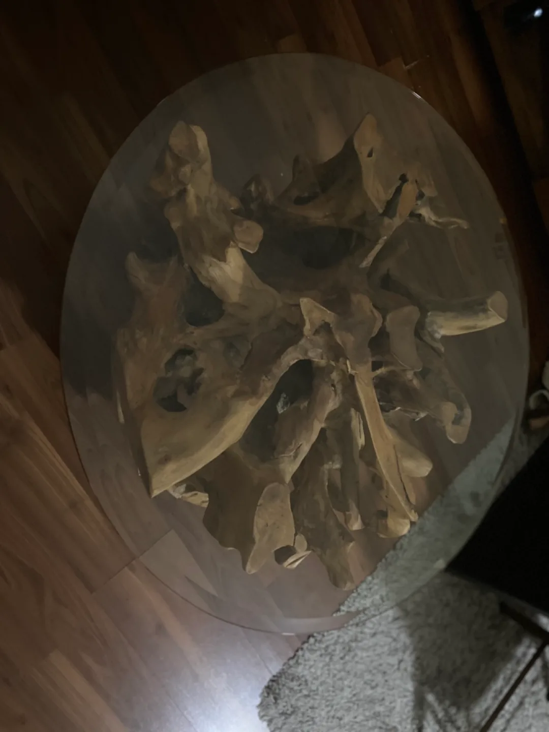 Unique Teak Wood Coffee Table with Glass Top image indicator(2)