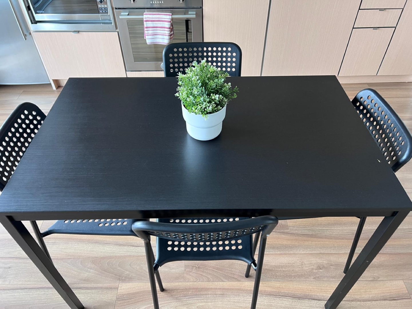 Black Dining Table Set with Four Chairs