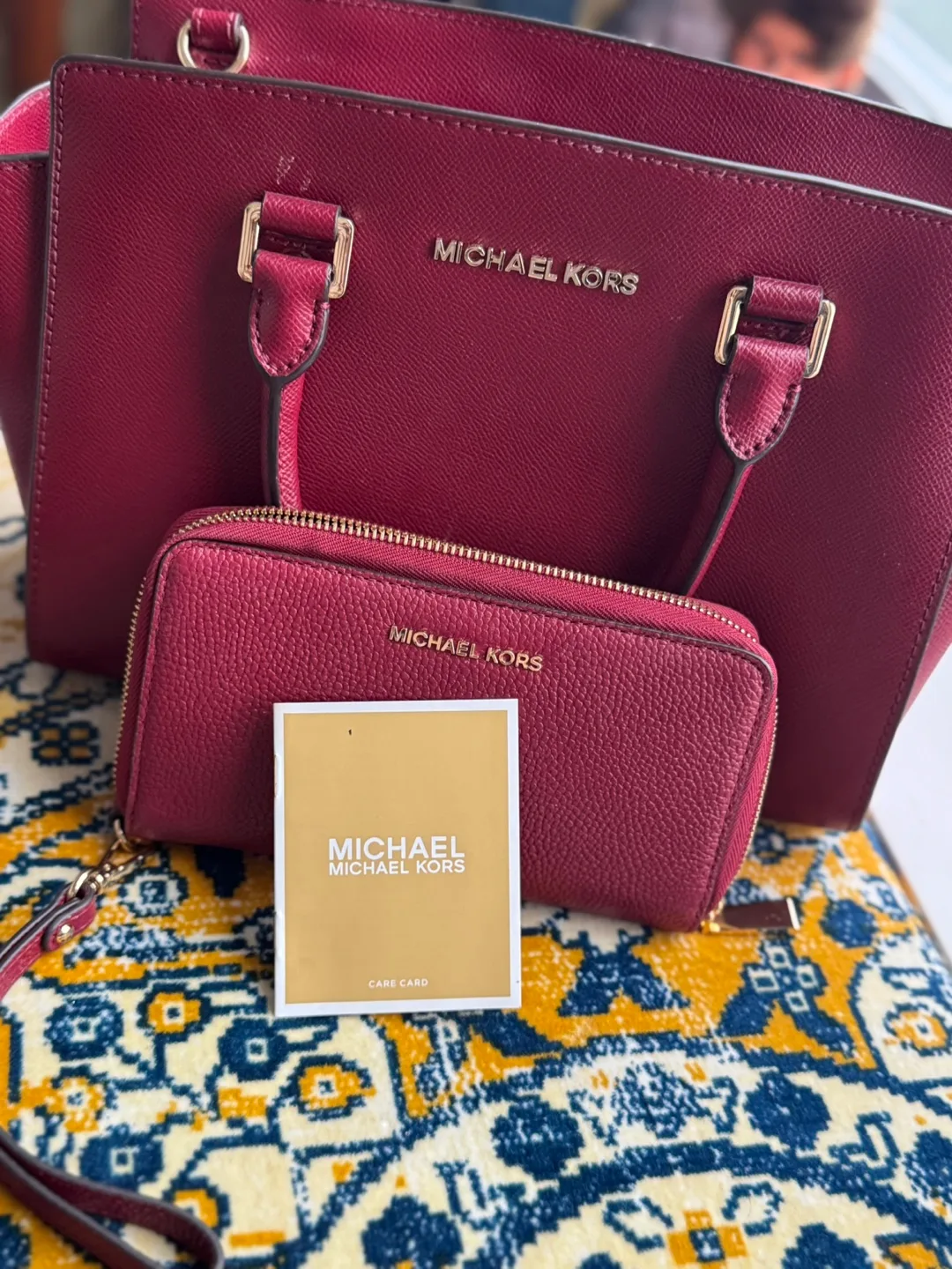 Michael Kors Handbag and Wallet Set - Burgundy thumbnail