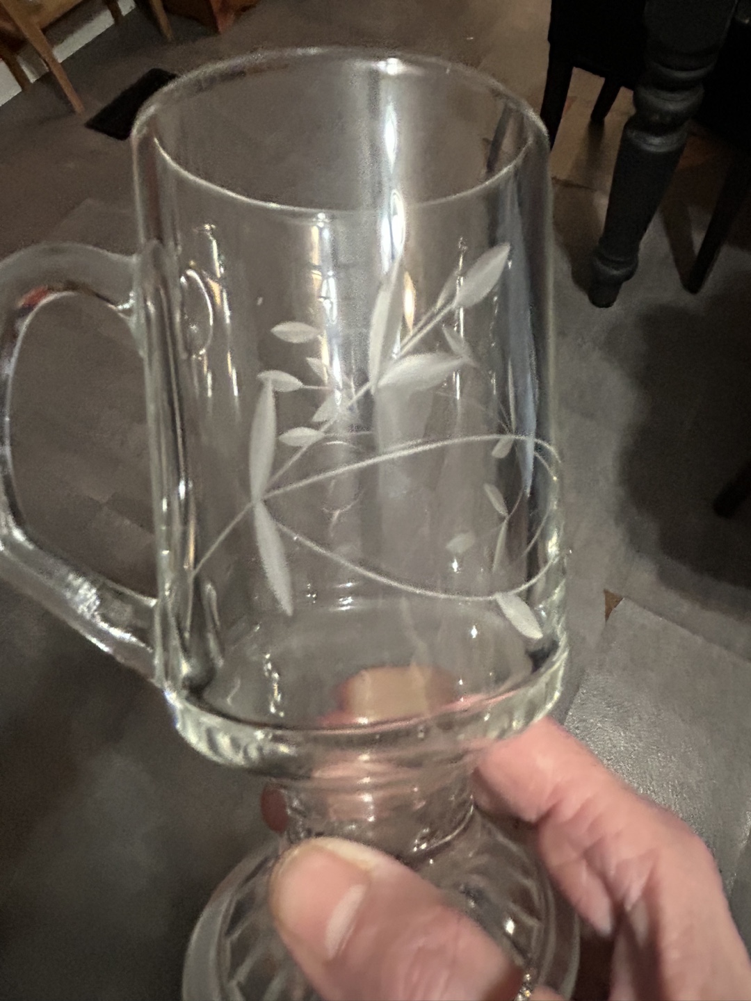 Set of 4 Etched Glass Coffee Mugs.  #freecycle - photo 2