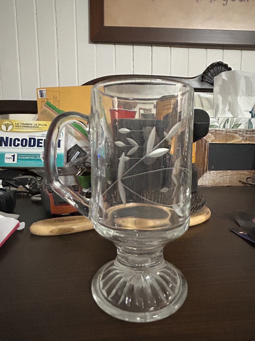 Set of 4 Etched Glass Coffee Mugs.  #freecycle - photo 3