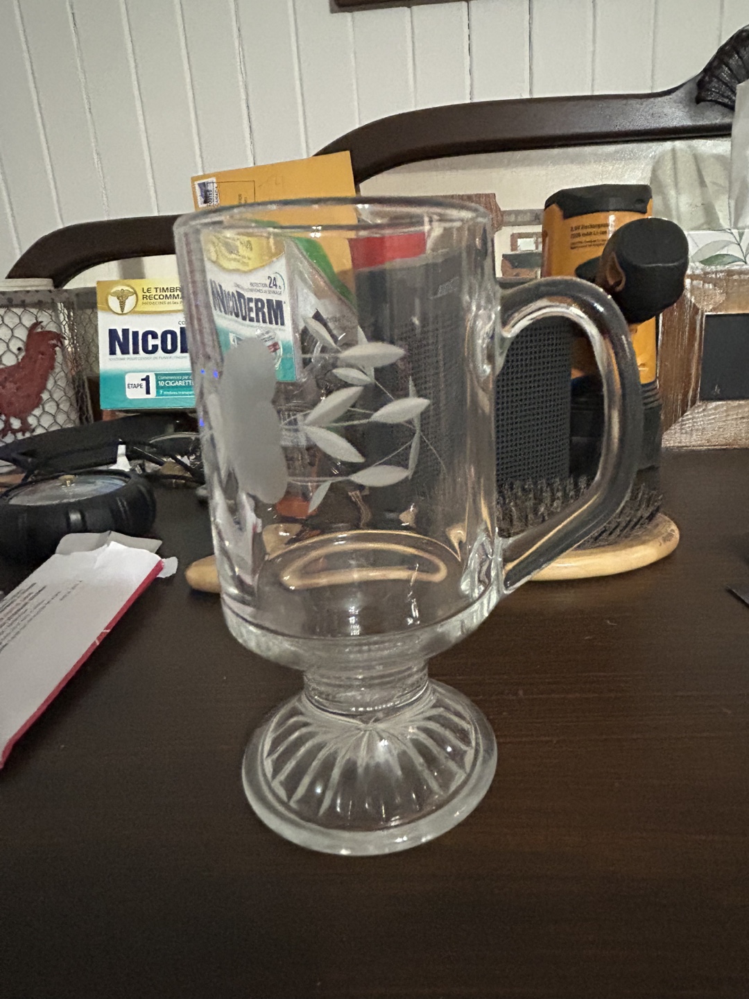 Set of 4 Etched Glass Coffee Mugs.  #freecycle - photo 4