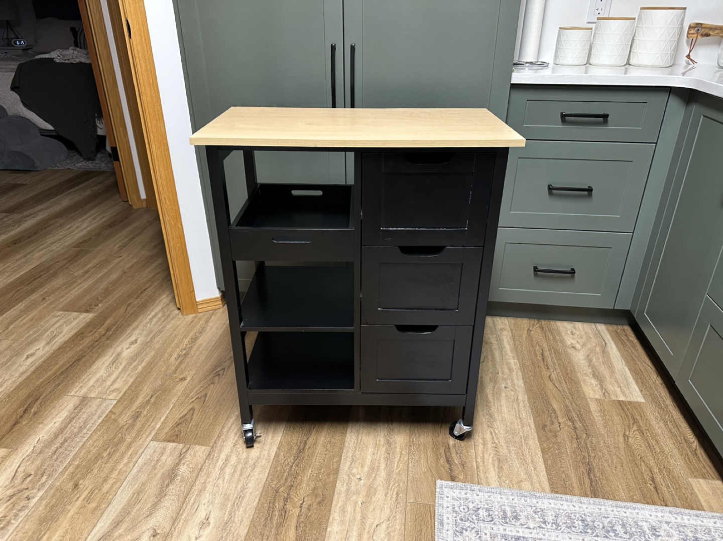 Kitchen Cart with Wood Top & Storage