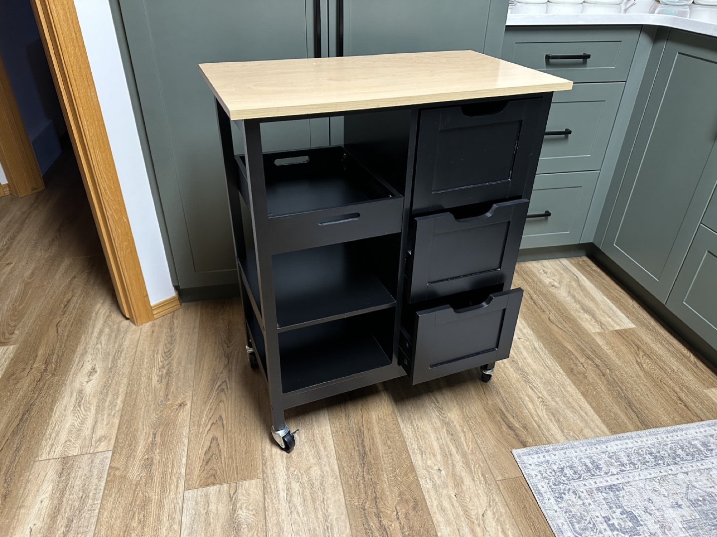 Kitchen Cart with Wood Top & Storage - photo 3