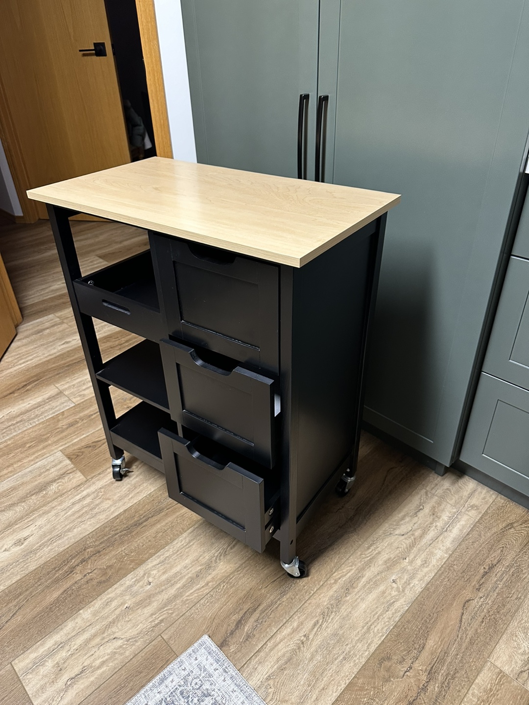 Kitchen Cart with Wood Top & Storage - photo 4