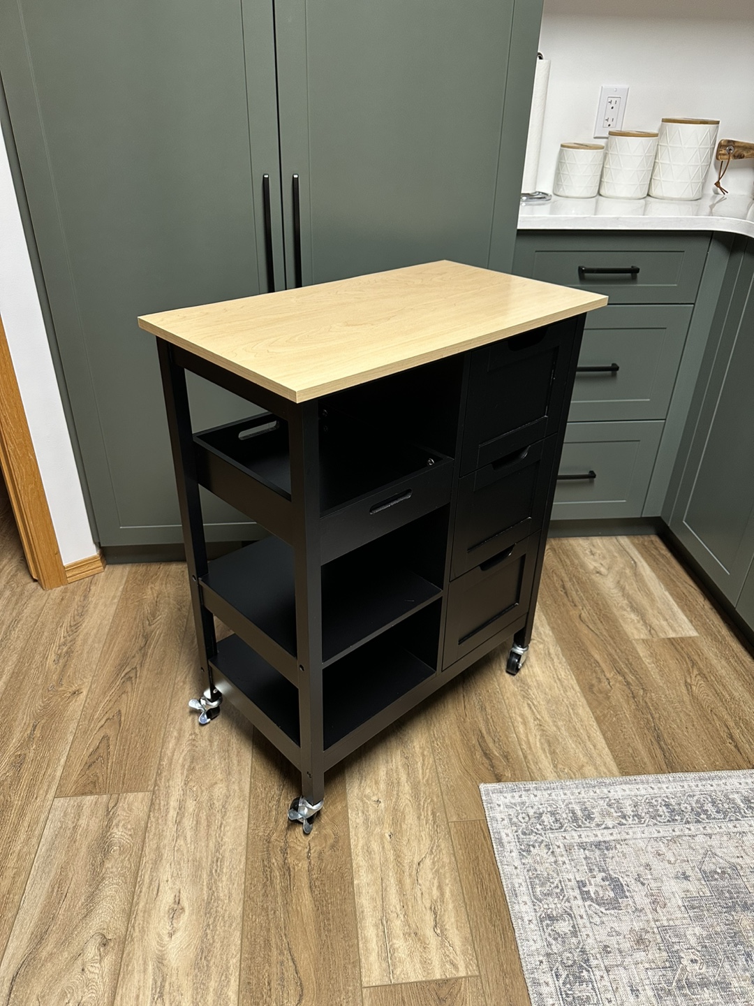 Kitchen Cart with Wood Top & Storage - photo 2