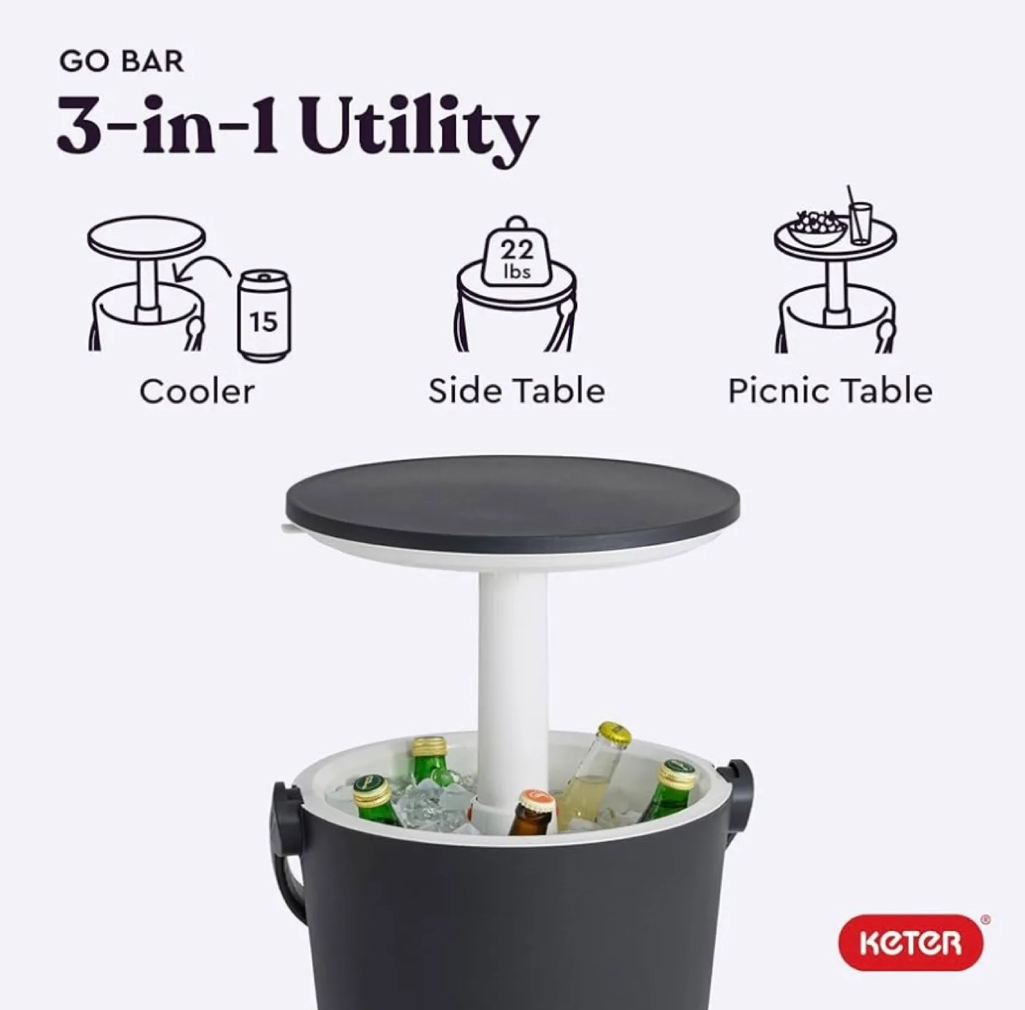 Keter Go Bar Portable Cooler Handle and Pop Up Outdoor Table thumbnail