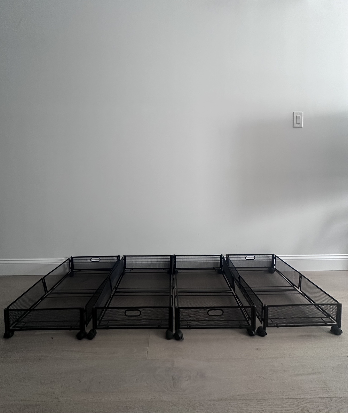 Set of 4 Black Metal Rolling Underbed Storage Drawers