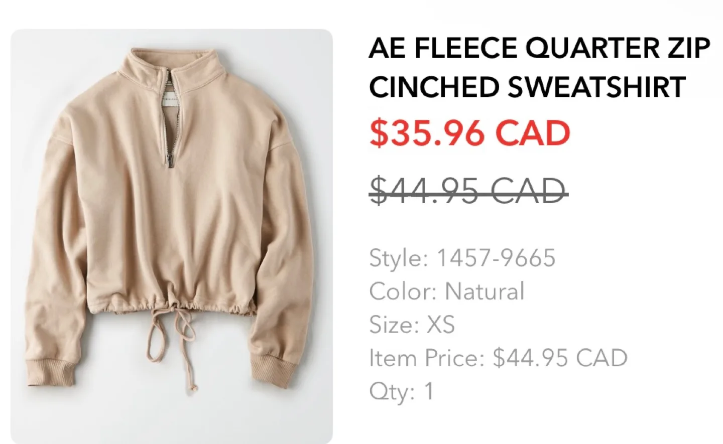 American Eagle 1/4 Zip Crop Top sweatshirt image indicator(3)