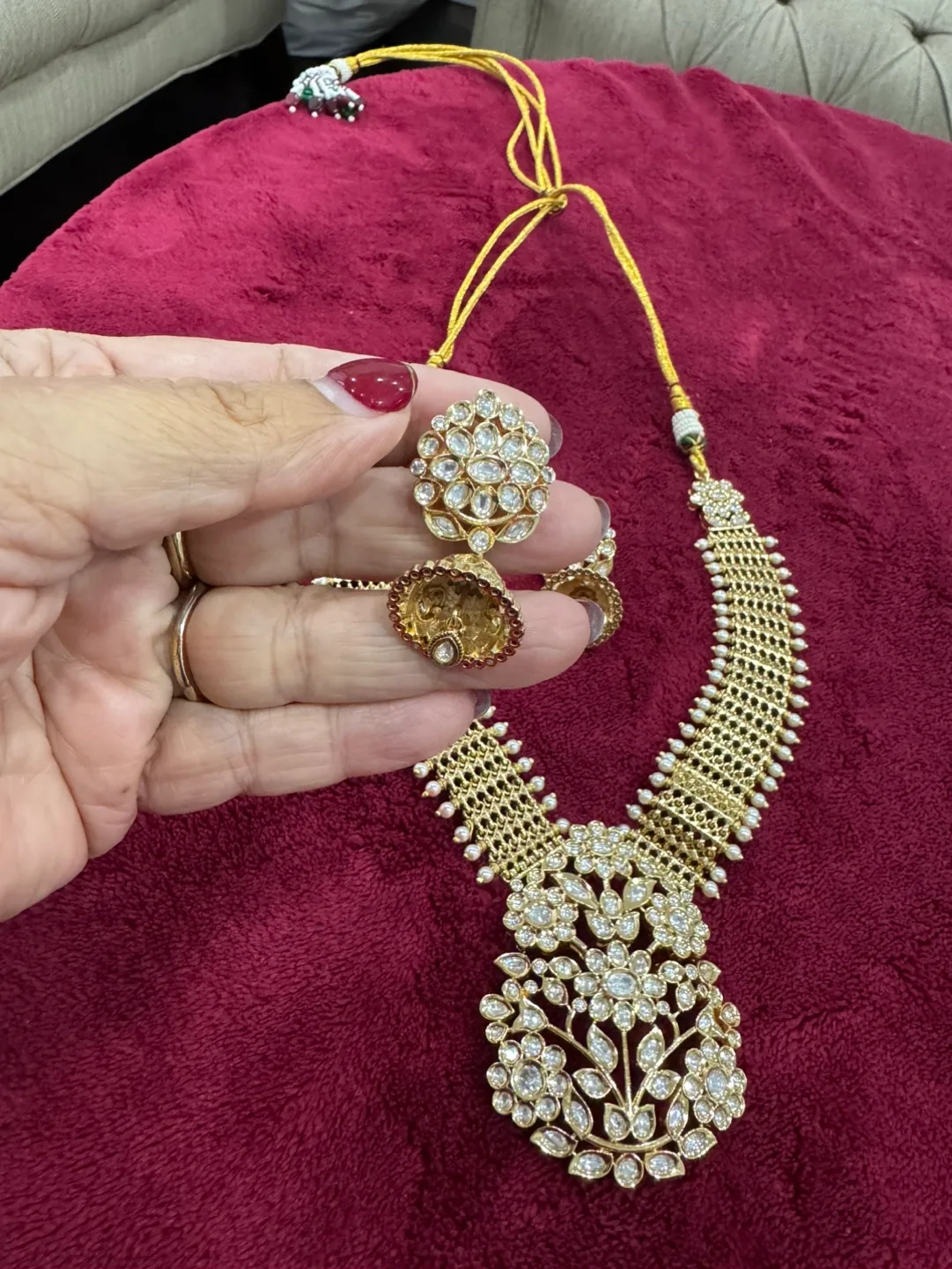 Stunning Kundan Necklace Set with Jhumkas image indicator(4)