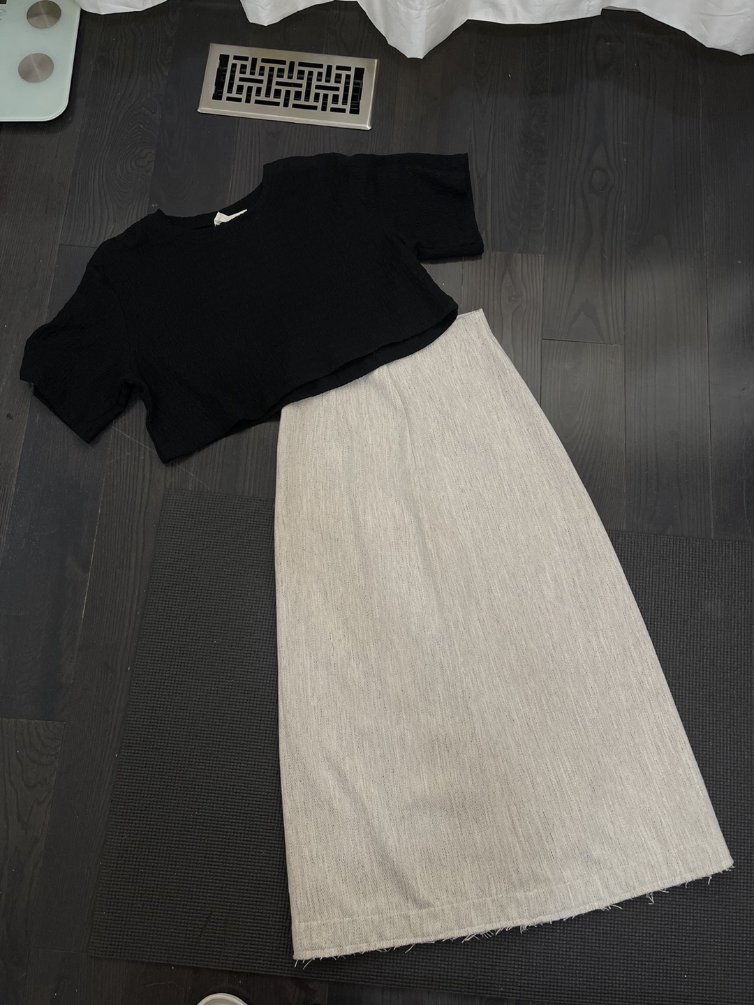 Black Crop Top and Grey Midi Skirt Set