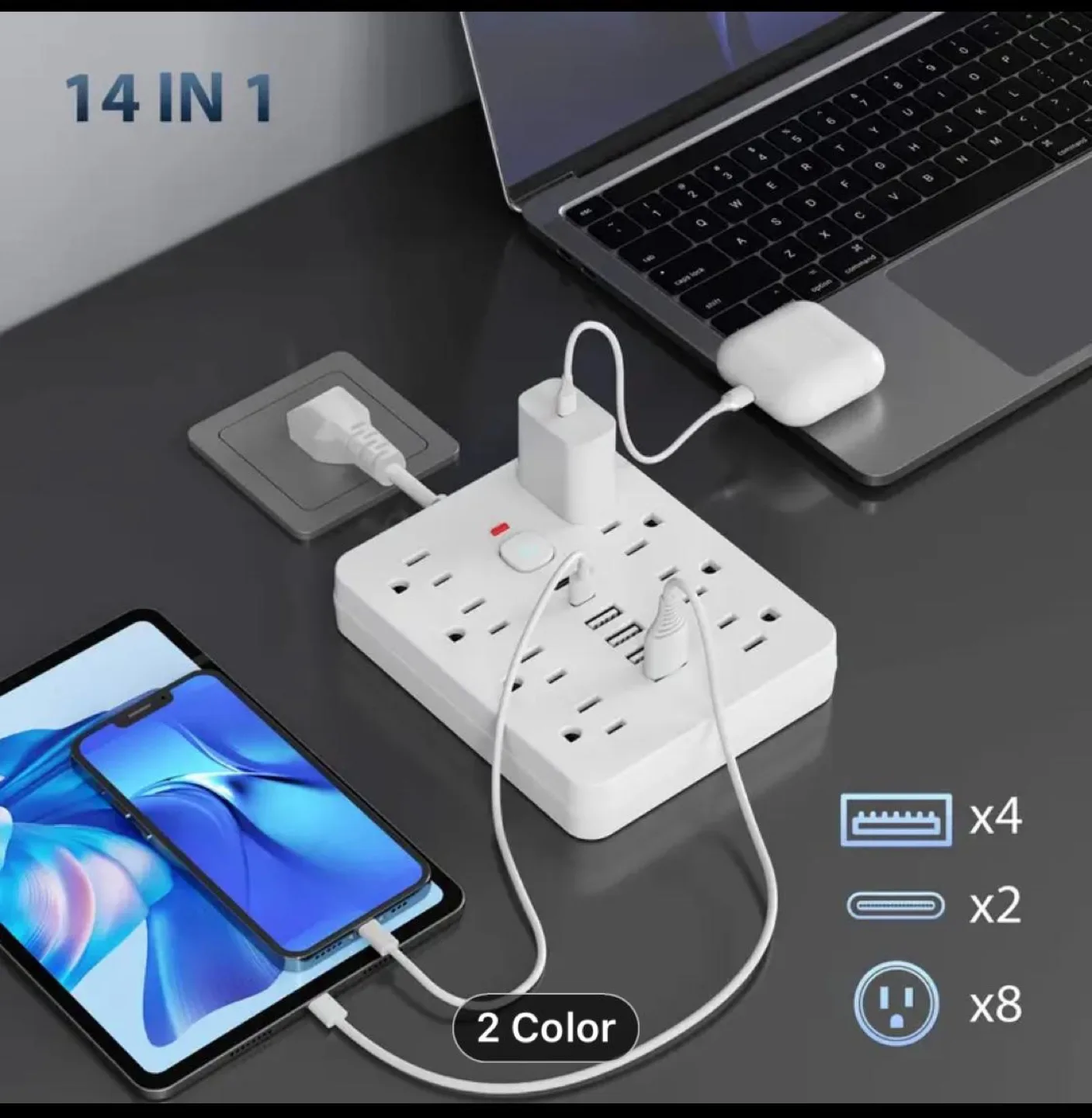 Compact Surge Protector Power Strip with USB Ports image indicator(7)
