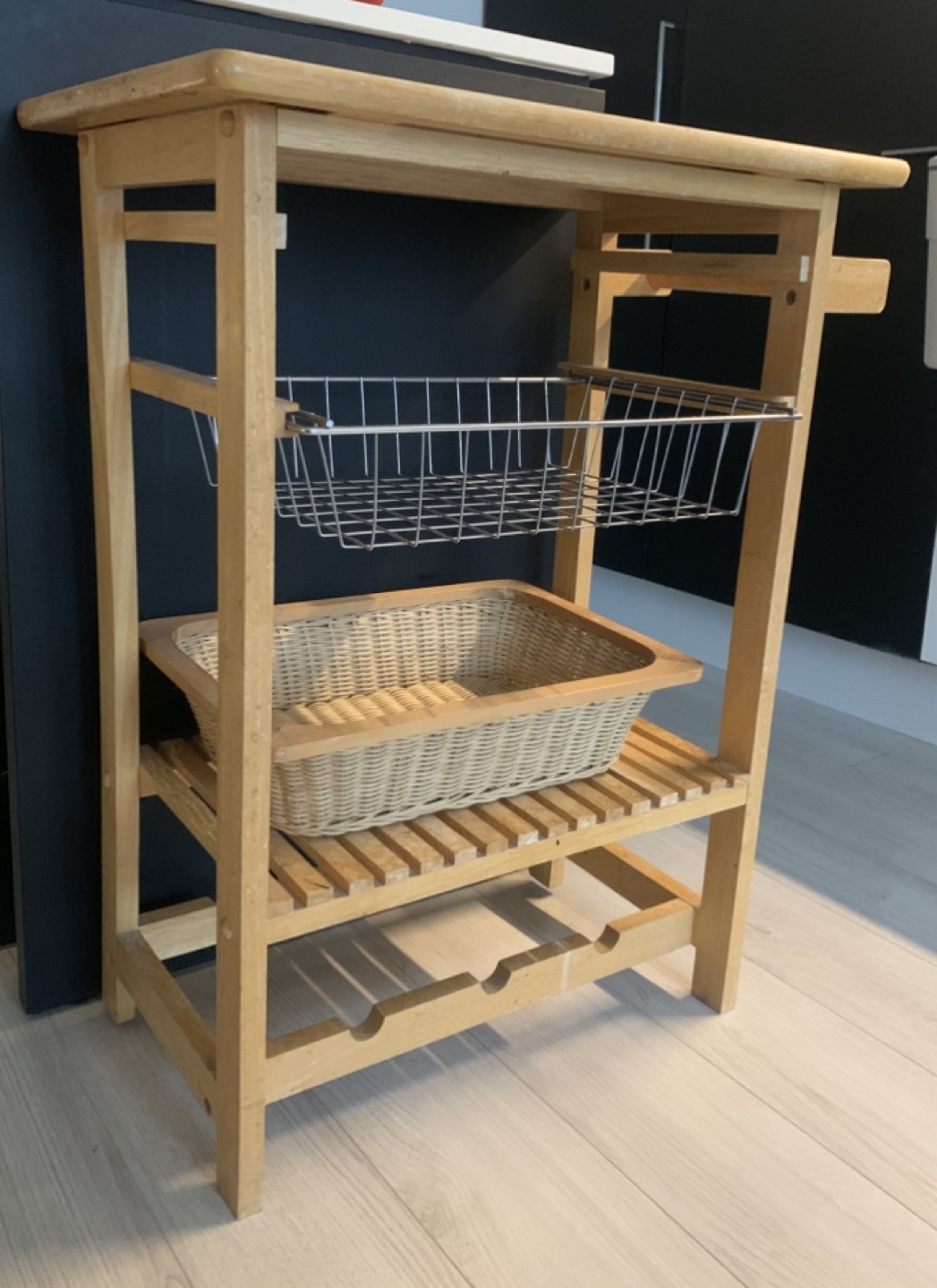 Wooden Kitchen Cart with Tile Top and Basket