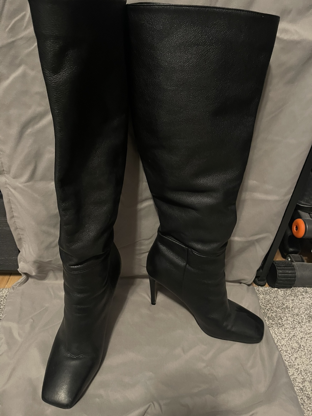 Black Leather Knee-High Slouch Boots - photo 2