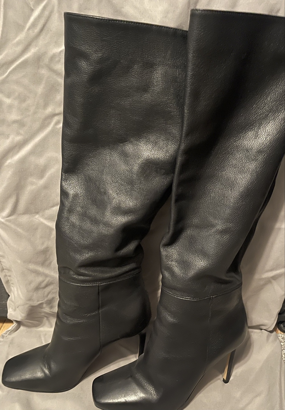 Black Leather Knee-High Slouch Boots