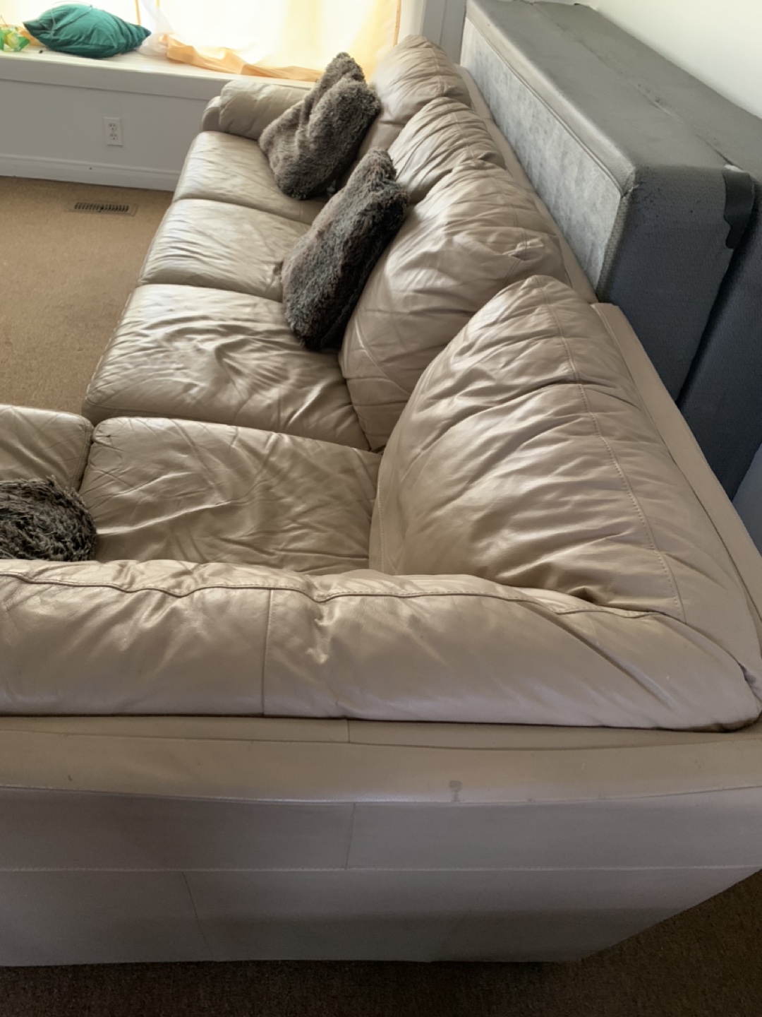 Beige Leather Sectional Sofa