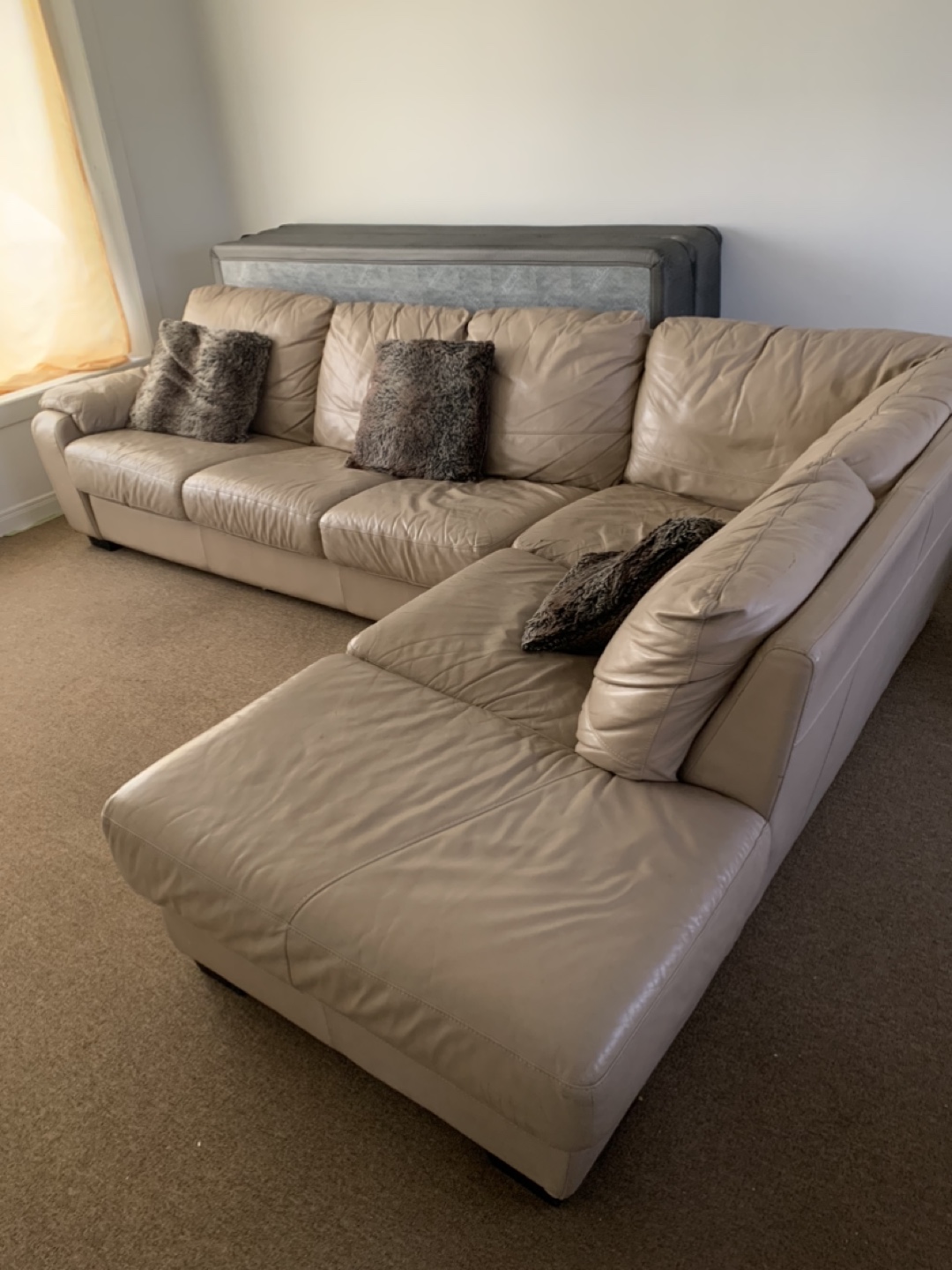 Beige Leather Sectional Sofa - photo 3