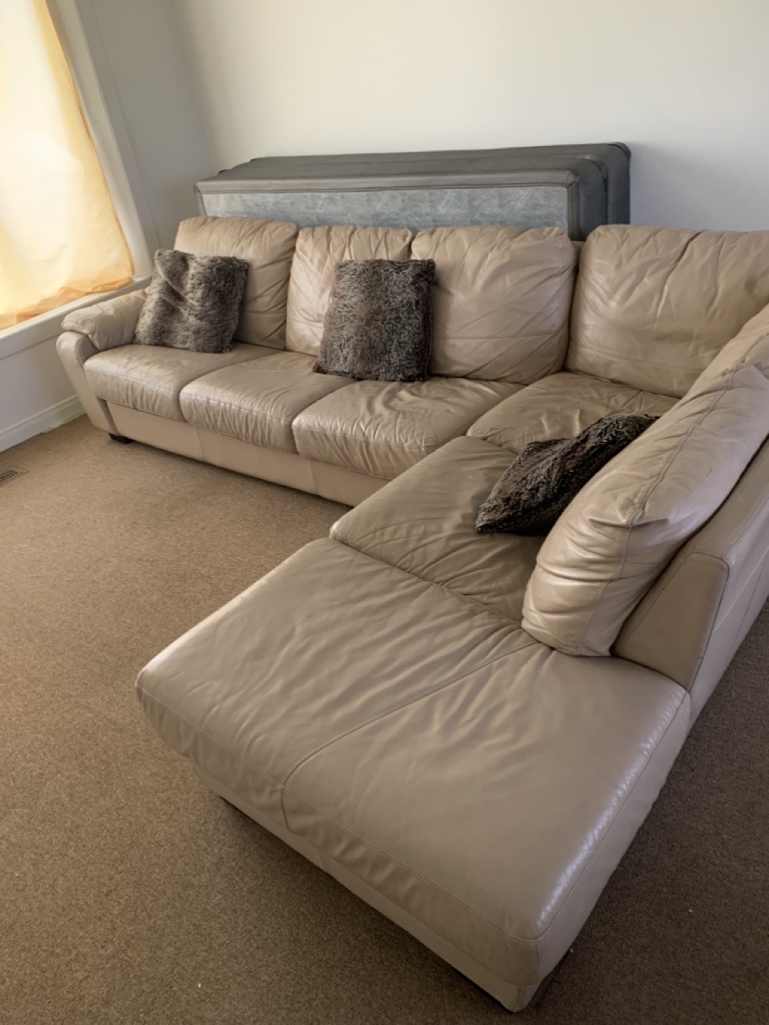 Beige Leather Sectional Sofa - photo 2