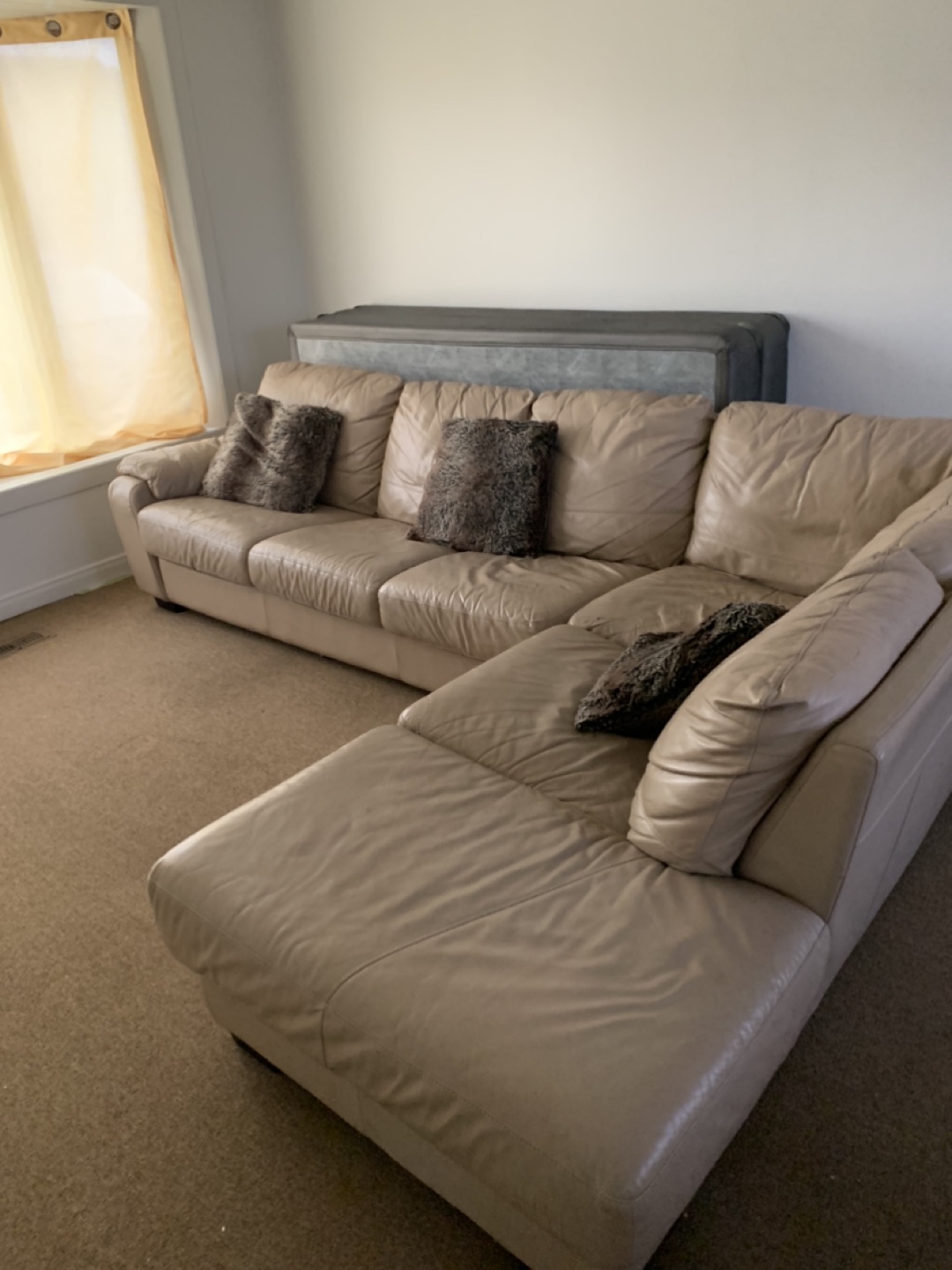 Beige Leather Sectional Sofa - photo 4
