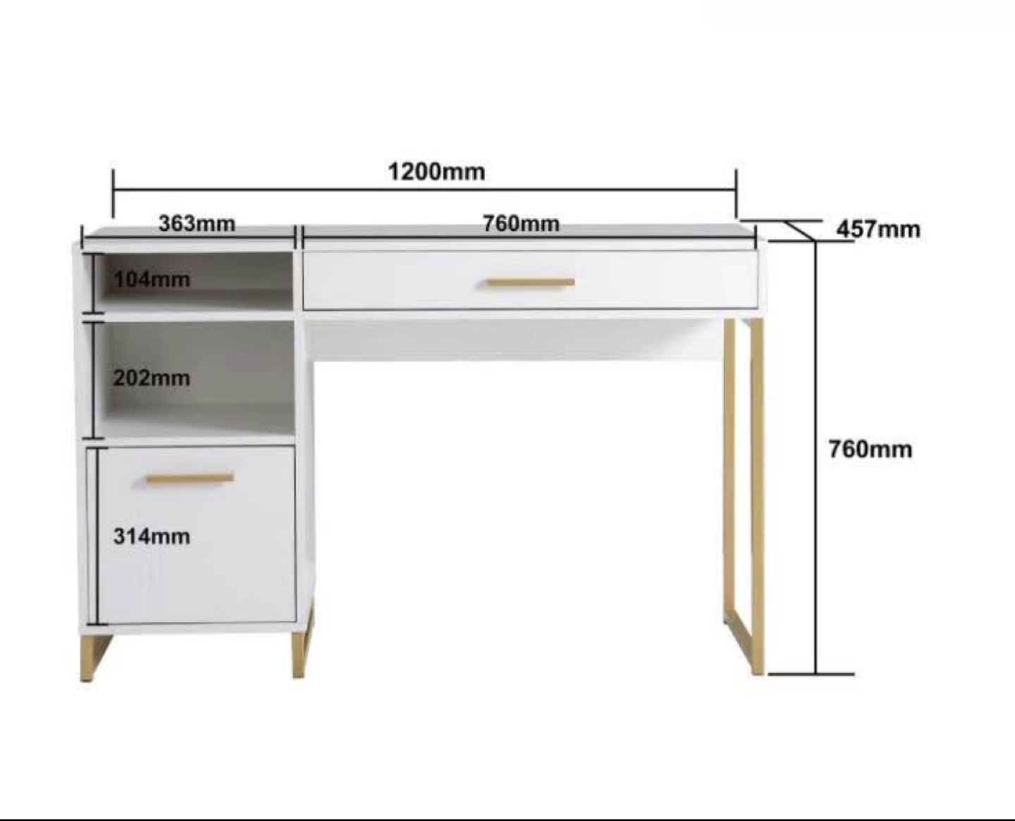 White and Gold Desk with Storage - photo 3