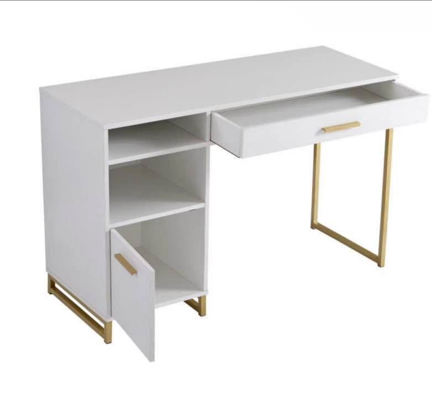 White and Gold Desk with Storage