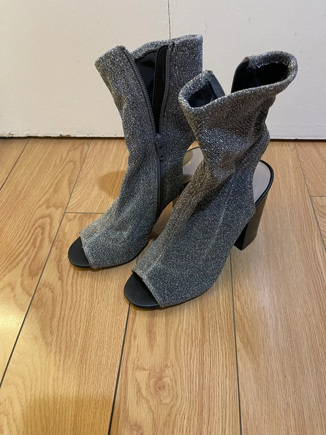 Aldo Silver Glitter Peep Toe Booties - Size 7.5 thumbnail