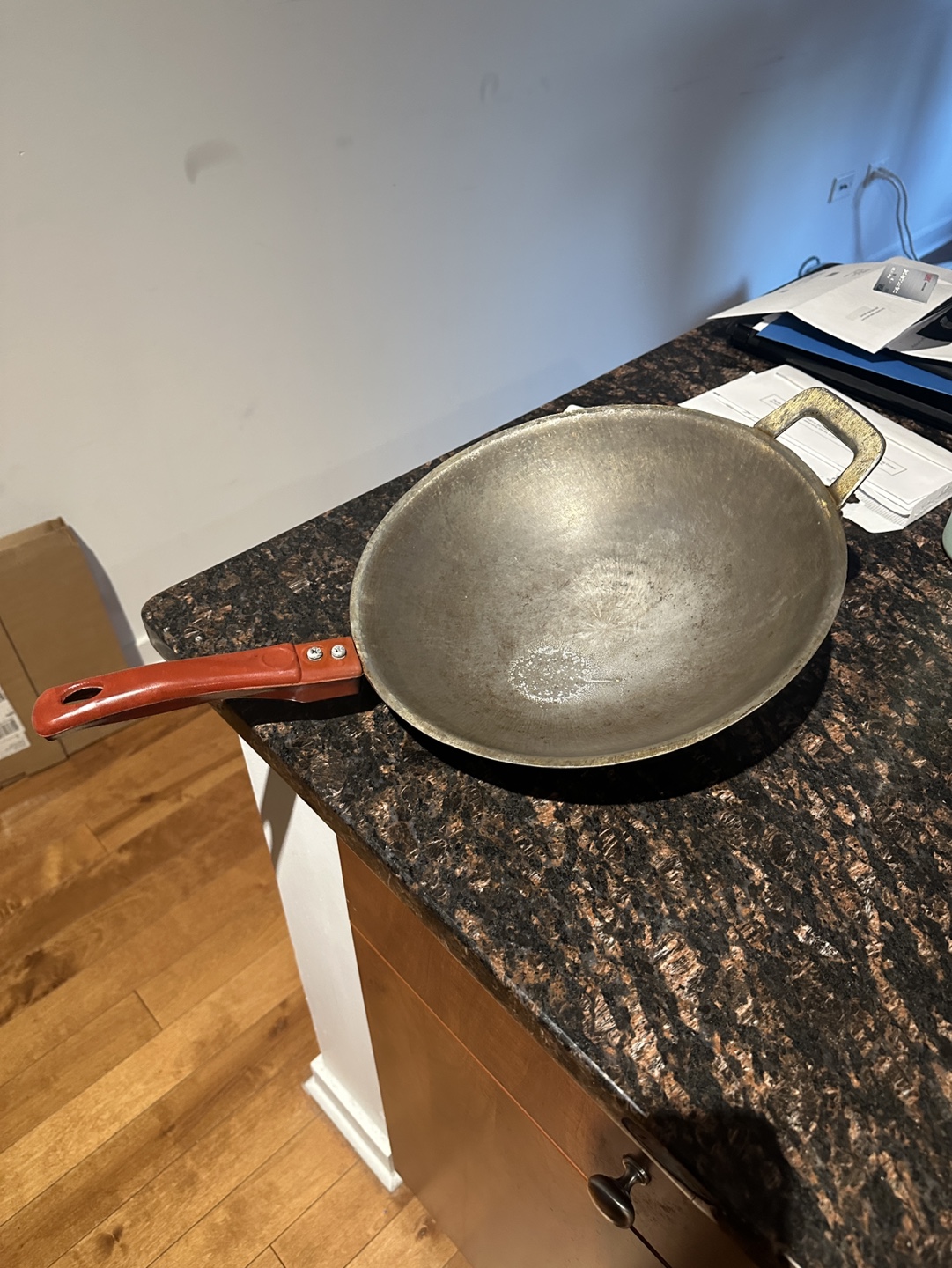 Vintage Wok with Red Handle