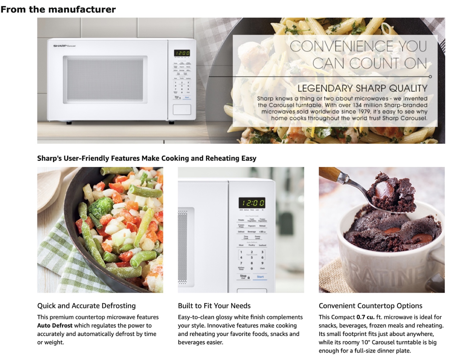 Sharp Carousel 700W Countertop Microwave - White - photo 4
