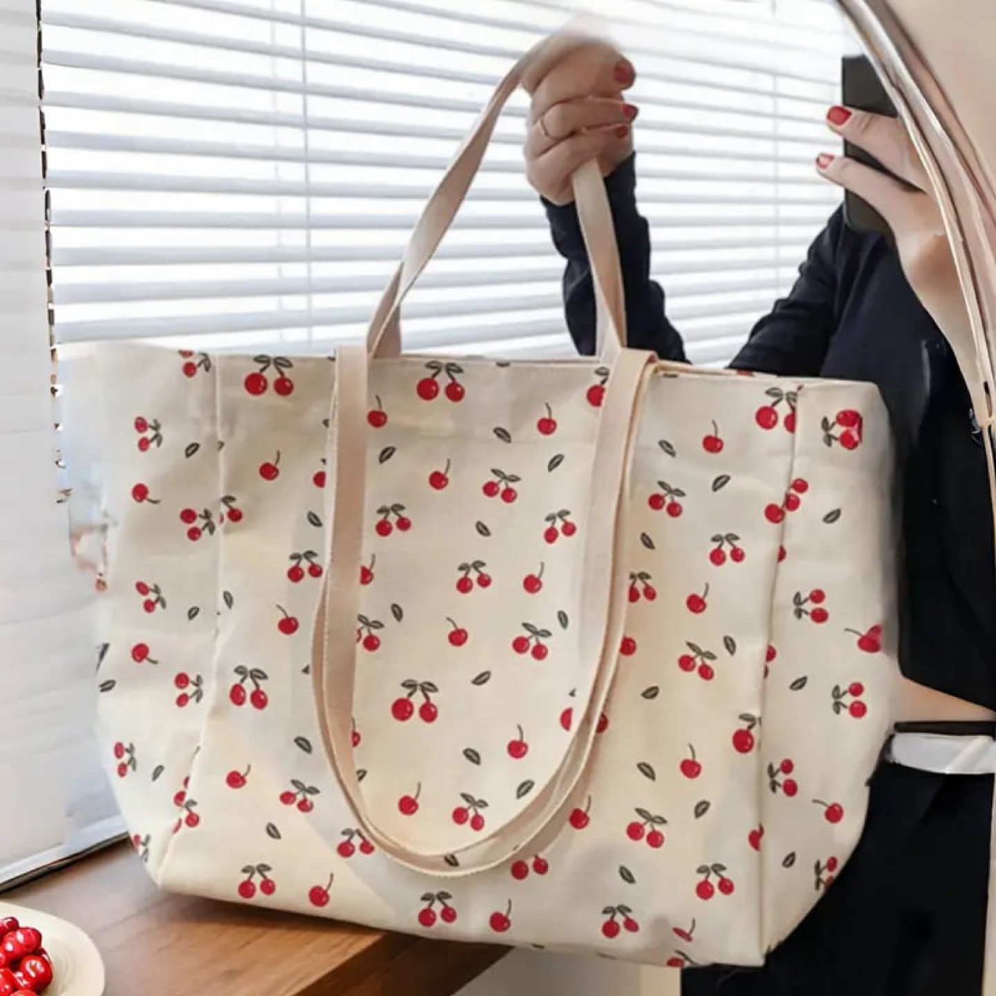 Large Cherry Print Tote Bag - photo 3