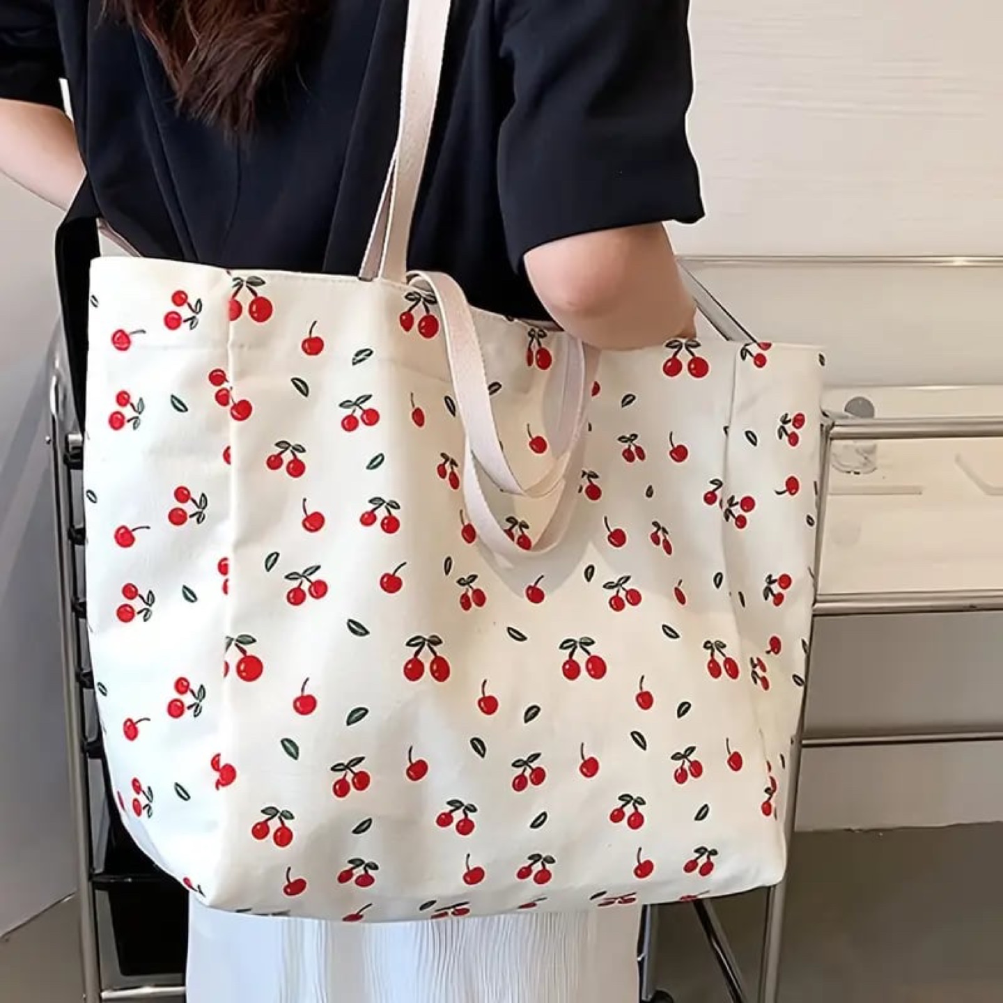 Large Cherry Print Tote Bag