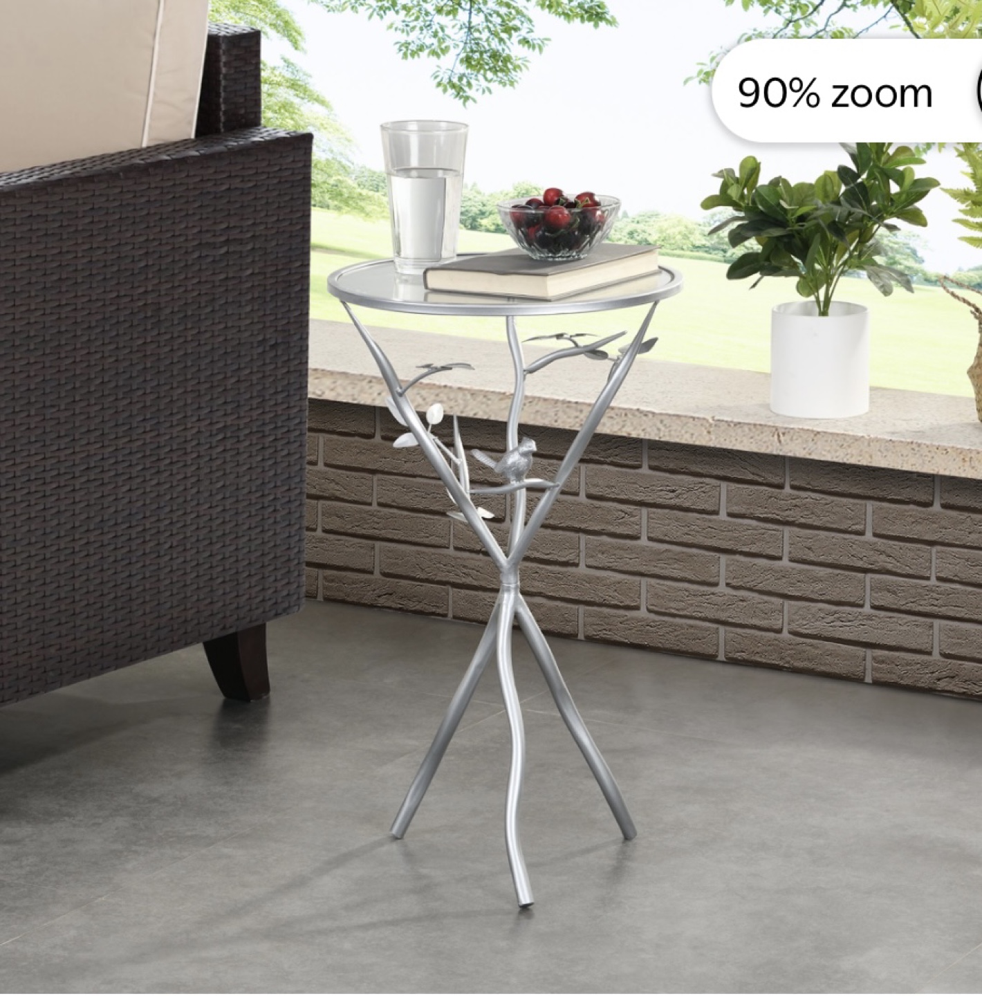 Silver Metal and Glass Accent Table with Bird Design - photo 2
