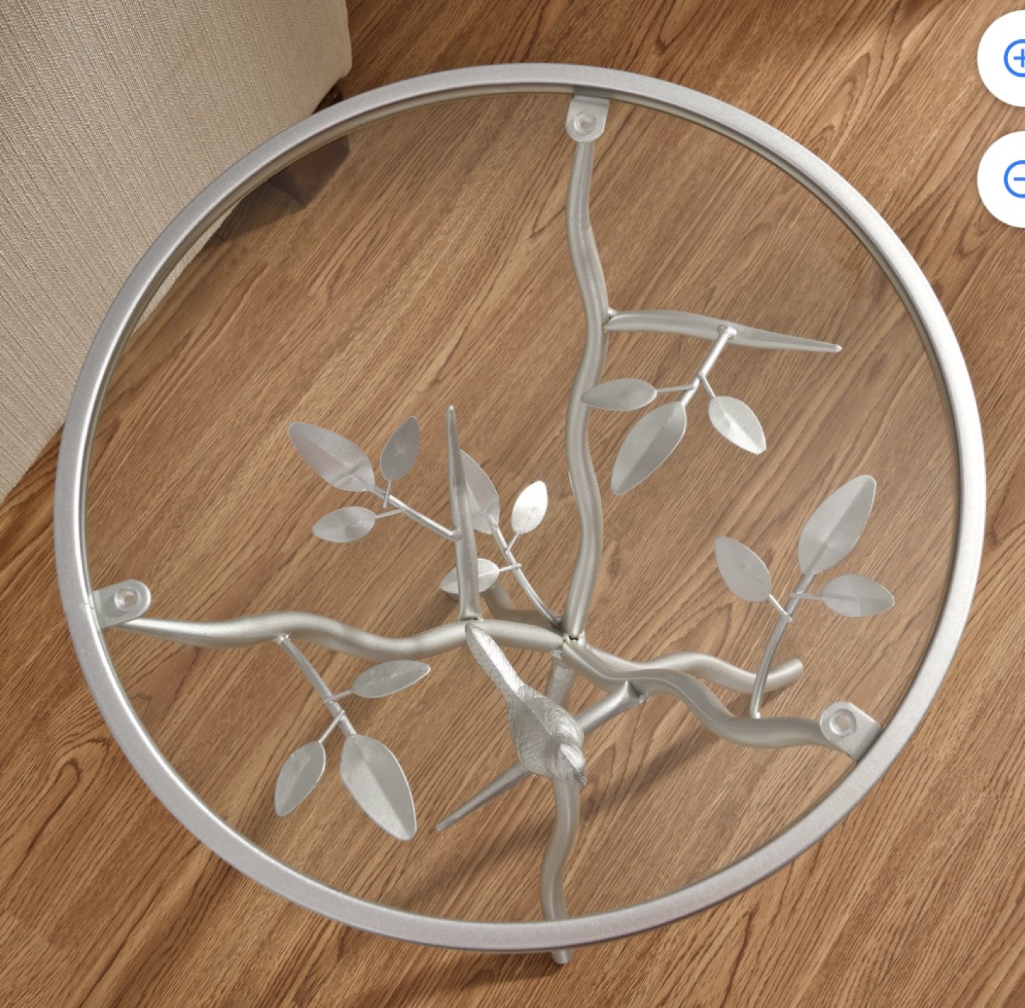 Silver Metal and Glass Accent Table with Bird Design - photo 3