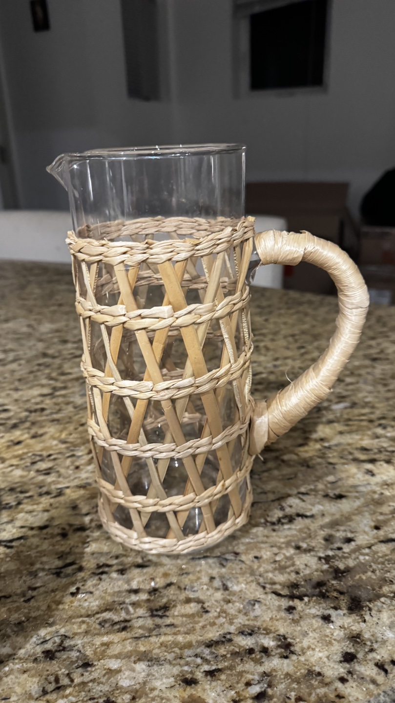Glass Pitcher with Woven Rattan Cover