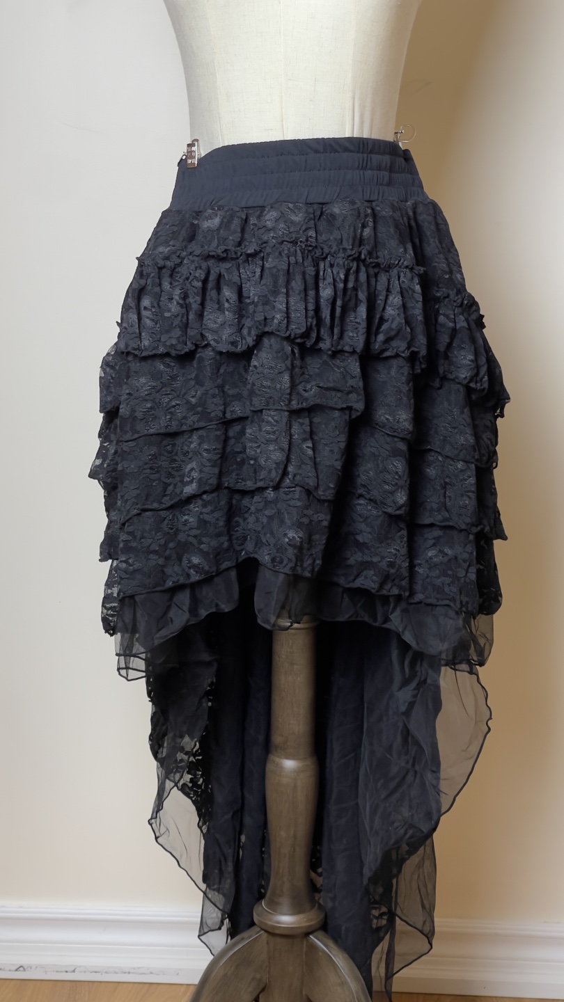 Black Lace High-Low Ruffle Skirt