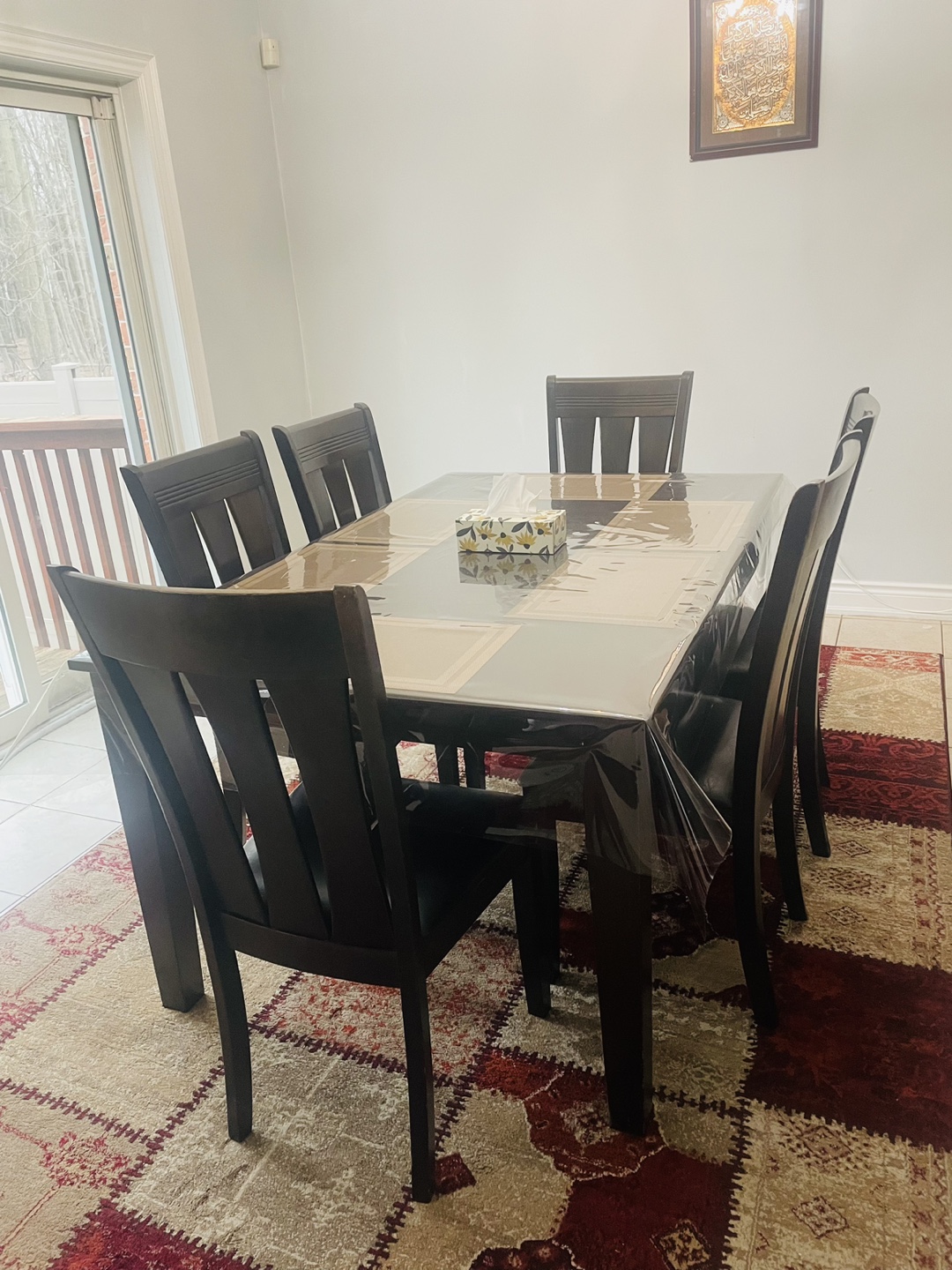 Dark brown 6-seater dining table set