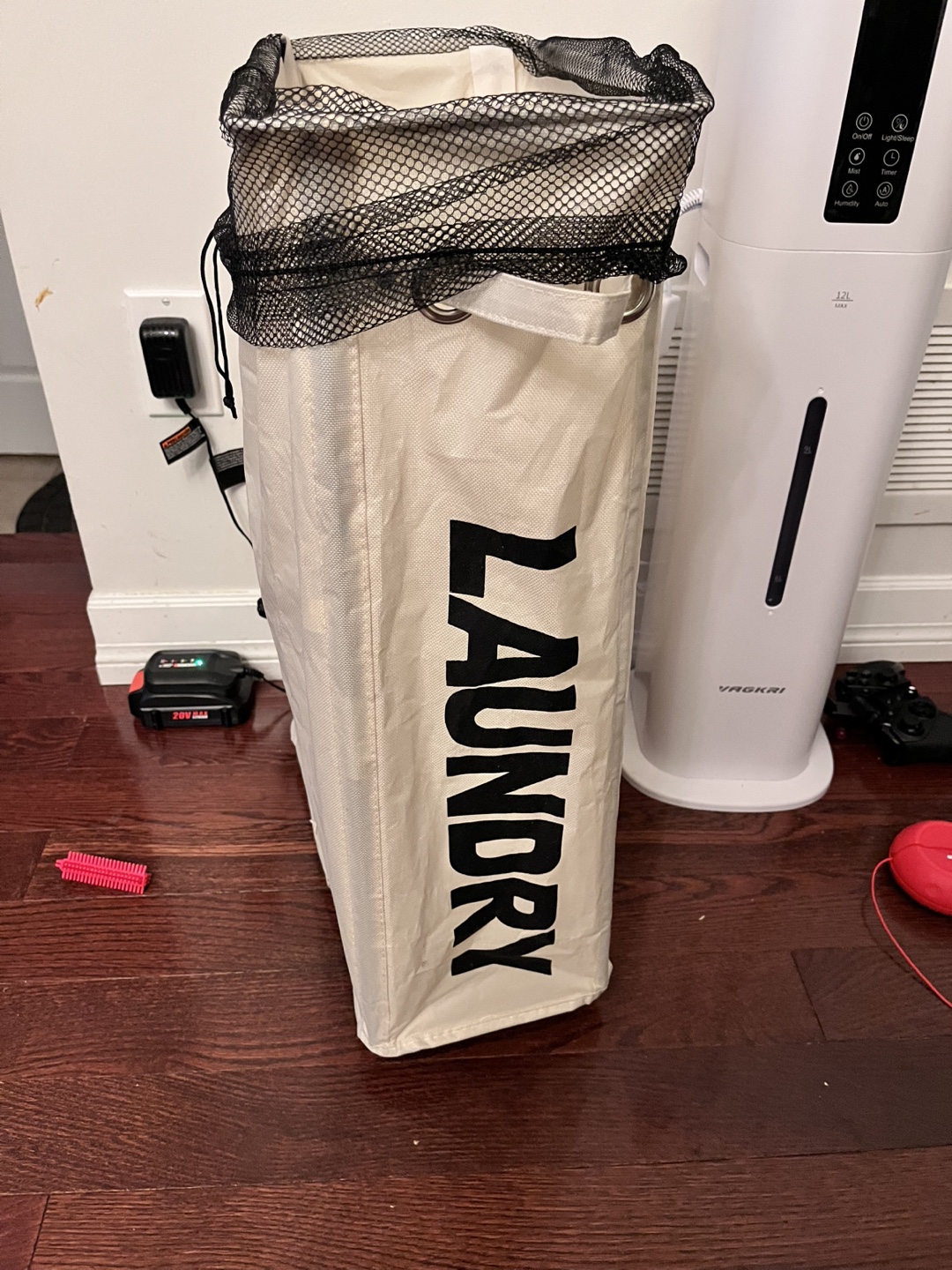 Beige Laundry Hamper with Mesh Top